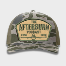 Load image into Gallery viewer, Afterburn Retro Logo Hat – Marsh Duck Camo &amp; Loden Green
