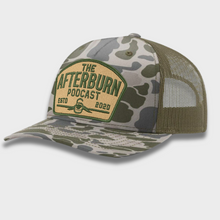 Load image into Gallery viewer, Afterburn Retro Logo Hat – Marsh Duck Camo &amp; Loden Green
