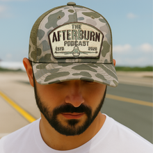 Load image into Gallery viewer, Afterburn Retro Logo Hat – Marsh Duck Camo &amp; Loden Green
