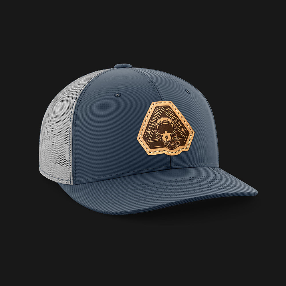 Retro Navy / Silver Leather Patch Hat